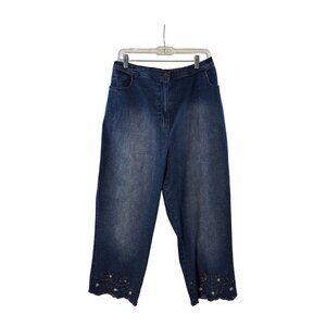 Quacker Factory Dark Wash Cropped Jeans With Sequins Detail At Hem